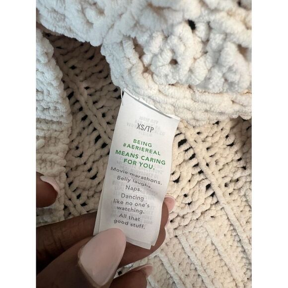 Aerie Cable Car Quarter Zip Sweater Sz XS Cable Knit Cozy Comfort Neutral Soft - Picture 4 of 7